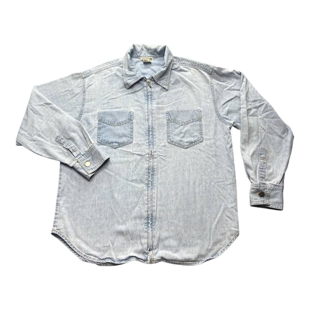 Democracy Denim Zip Front Shirt Sz M Mens Blue 90s Grunge‎ Utility Workwear USA